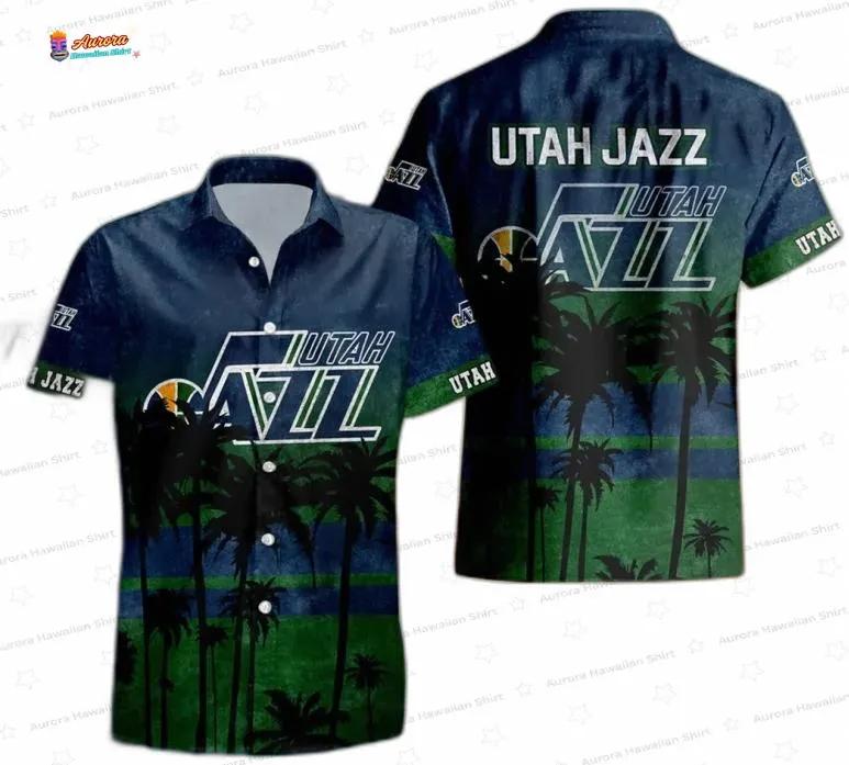 Midnight Green Palm Horizon Utah Jazz Hawaiian Shirts Midnight Green Palm Horizon Utah Jazz Hawaiian Shirts