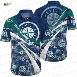 Tropical Surf Seattle Mariners Hawaiian Shirt, Blue Jungle Style Aloha Button-Up