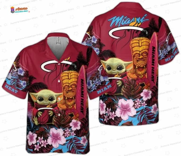 Baby Alien Tiki Hibiscus Miami Heat Hawaiian Shirts Baby Alien Tiki Hibiscus Miami Heat Hawaiian Shirts
