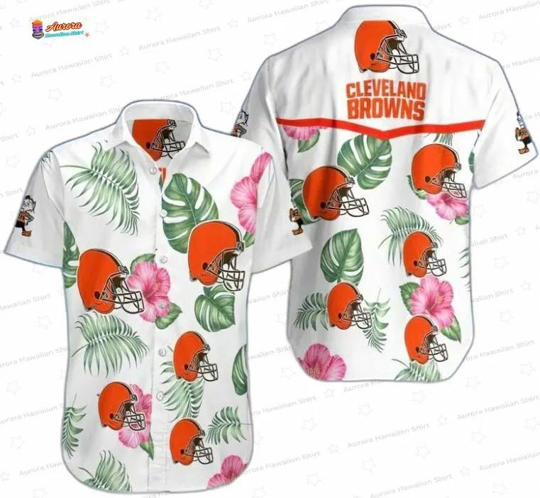 Tropical Touchdown Cleveland Browns Hawaiian Shirt, White Floral Football Aloha Button-Up for Game Day Gift Tropical Touchdown Cleveland Browns Hawaiian Shirt, White Floral Football Aloha Button-Up for Game Day Gift