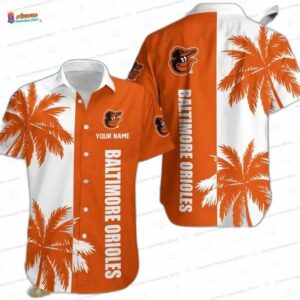 Orange Palm Custom Baltimore Orioles Hawaiian Shirt, Tropical Fan Aloha Button-Up