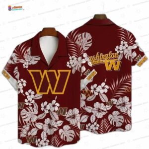 Burgundy Floral Washington Commanders Hawaiian Shirt, Tropical Game Day