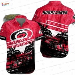 Tropical Palm Red Black Carolina Hurricanes Hawaiian Shirts