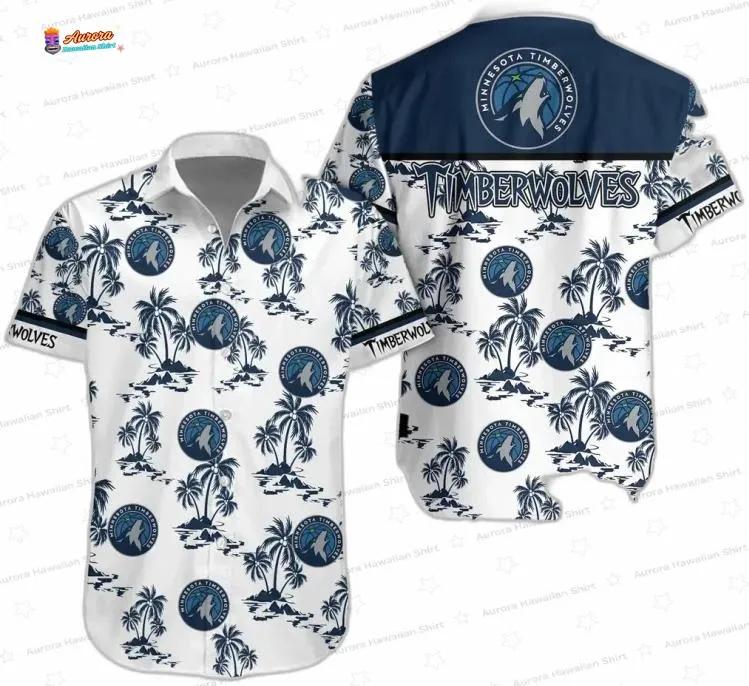 Navy Palm Island Minnesota Timberwolves Hawaiian Shirts Navy Palm Island Minnesota Timberwolves Hawaiian Shirts