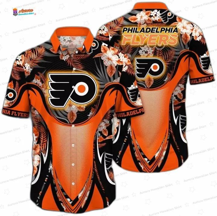 Orange Wave Philadelphia Flyers Hawaiian Shirt – Floral Design Orange Wave Philadelphia Flyers Hawaiian Shirt – Floral Design