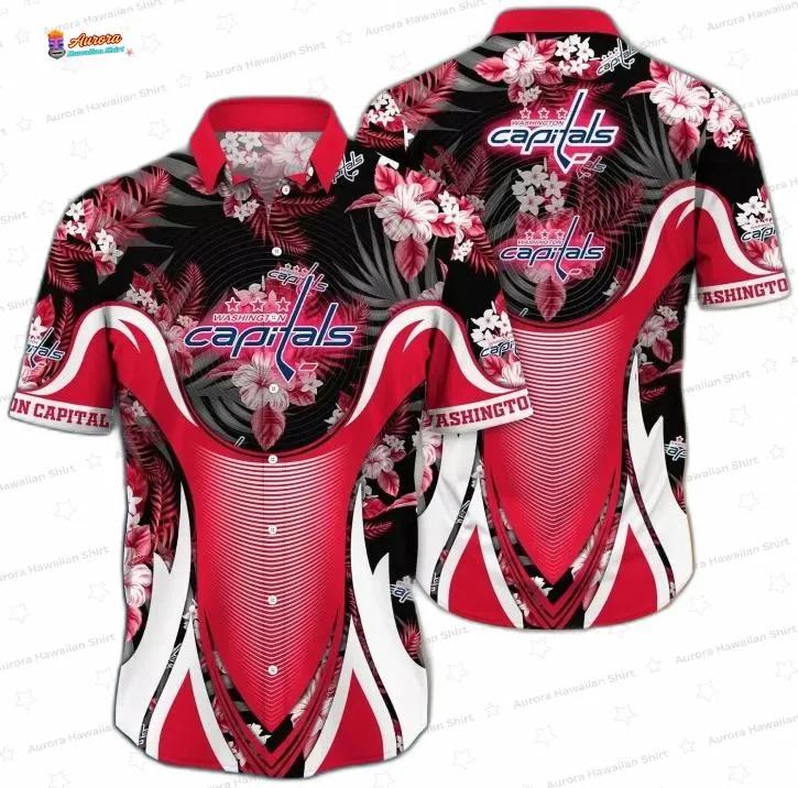 Red Black Tropical Floral Game Day Washington Capitals Hawaiian Shirts Red Black Tropical Floral Game Day Washington Capitals Hawaiian Shirts