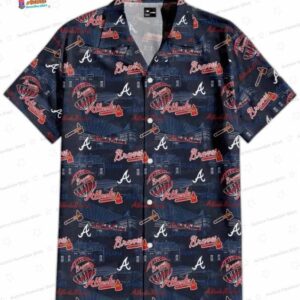 Truist Park Atlanta Braves Game Day Vibes Hawaiian Shirt, Navy Fan Aloha Button-Up