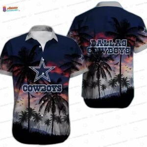 Twilight Beach Dallas Cowboys Hawaiian Shirt, Navy Palm Game Day