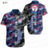 Blue Tropical Leaf Texas Rangers Hawaiian Shirt, Palm Leaf Aloha Button-Up