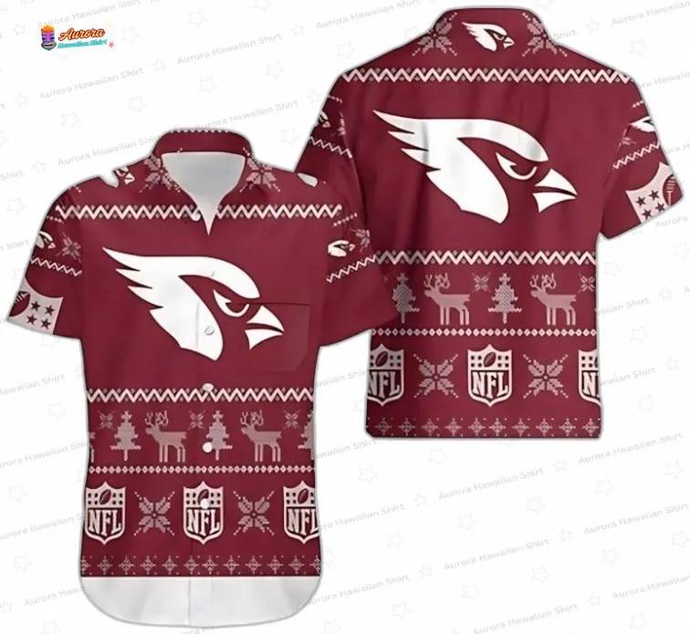 Ugly Christmas Arizona Cardinals Hawaiian Shirt, Maroon Holiday Game Day Ugly Christmas Arizona Cardinals Hawaiian Shirt, Maroon Holiday Game Day