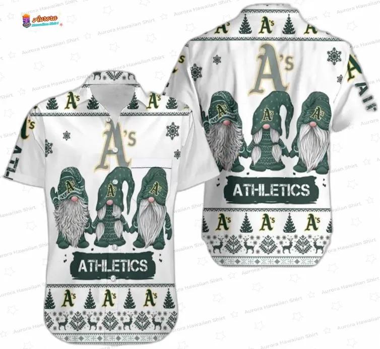 Green Gnome Ugly Sweater Oakland Athletics Hawaiian Shirt, Vacation Aloha Button-Up Green Gnome Ugly Sweater Oakland Athletics Hawaiian Shirt, Vacation Aloha Button-Up