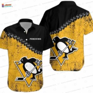 Black Gold Pittsburgh Penguins Hawaiian Shirt – Split Team Design