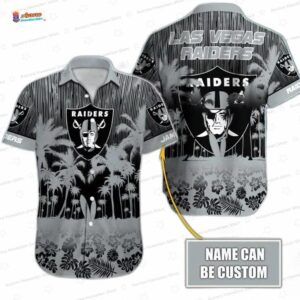 Monochrome Tropics Las Vegas Raiders Hawaiian Shirt, Custom Coastal Button-Up