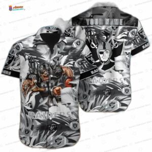Custom Silver Leaf Las Vegas Raiders Hawaiian Shirt, Tropical Fan Aloha Button-Up
