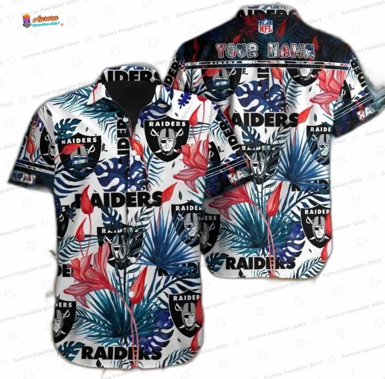 Personalized Jungle Las Vegas Raiders Hawaiian Shirt, Tropical Game Day Button-Up Personalized Jungle Las Vegas Raiders Hawaiian Shirt, Tropical Game Day Button-Up