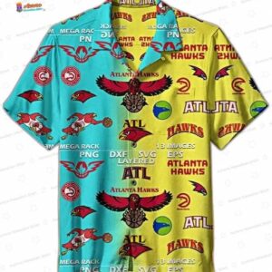 Turquoise Yellow Split Collage Atlanta Hawks Hawaiian Shirts