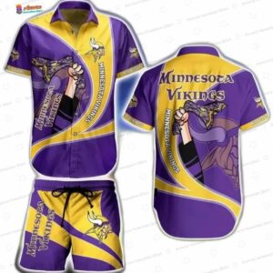 Victory Horn Minnesota Vikings Hawaiian Shirt, Purple Gold Game Day Set