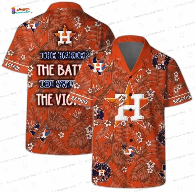 Victory Slogan Houston Astros Hawaiian Shirt, Orange Floral Aloha Button-Up Victory Slogan Houston Astros Hawaiian Shirt, Orange Floral Aloha Button-Up