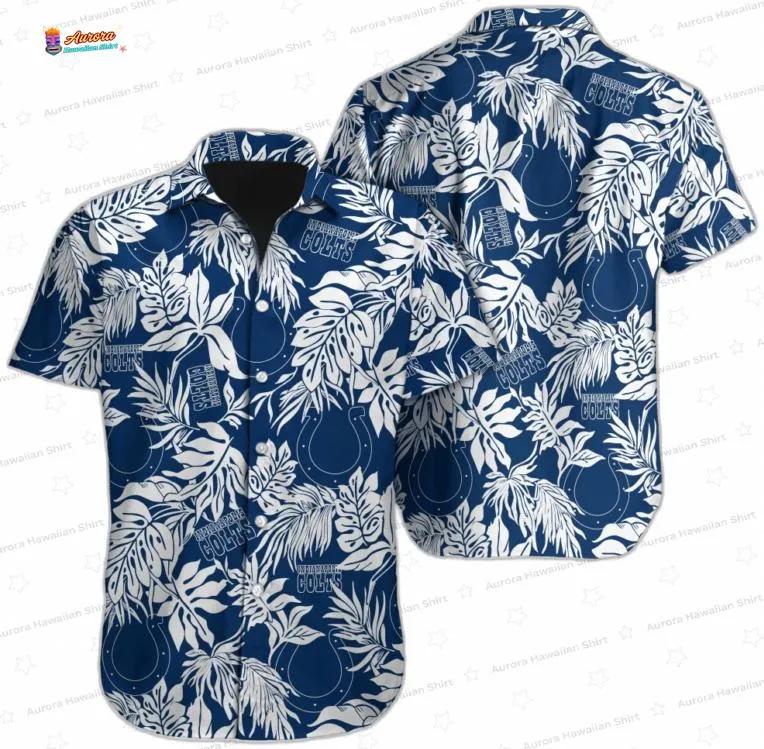 White Palm Leaf Indianapolis Colts Vacation Hawaiian Shirt White Palm Leaf Indianapolis Colts Vacation Hawaiian Shirt