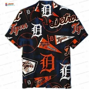 Vintage Baseball Collage Detroit Tigers Hawaiian Shirt, Game Day Fan Aloha Button-Up