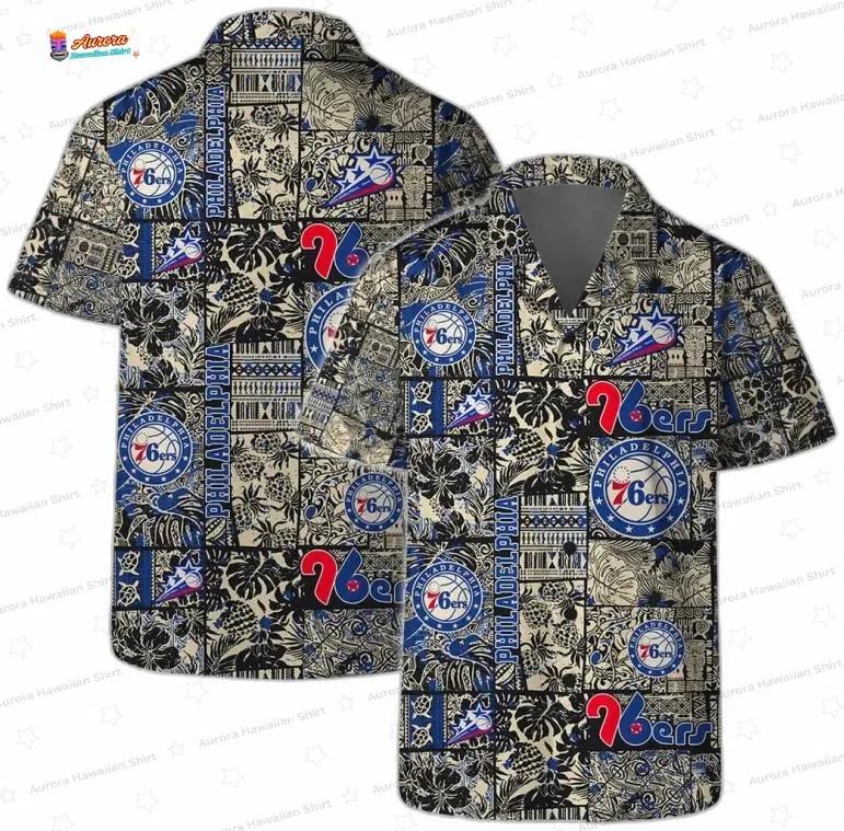 Vintage Black and Gold Palm Breeze Philadelphia 76ers Hawaiian Shirt Vintage Black and Gold Palm Breeze Philadelphia 76ers Hawaiian Shirt