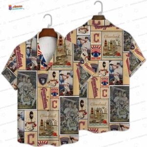 Vintage Collage Cleveland Guardians Hawaiian Shirt, Retro Baseball Aloha Button-Up