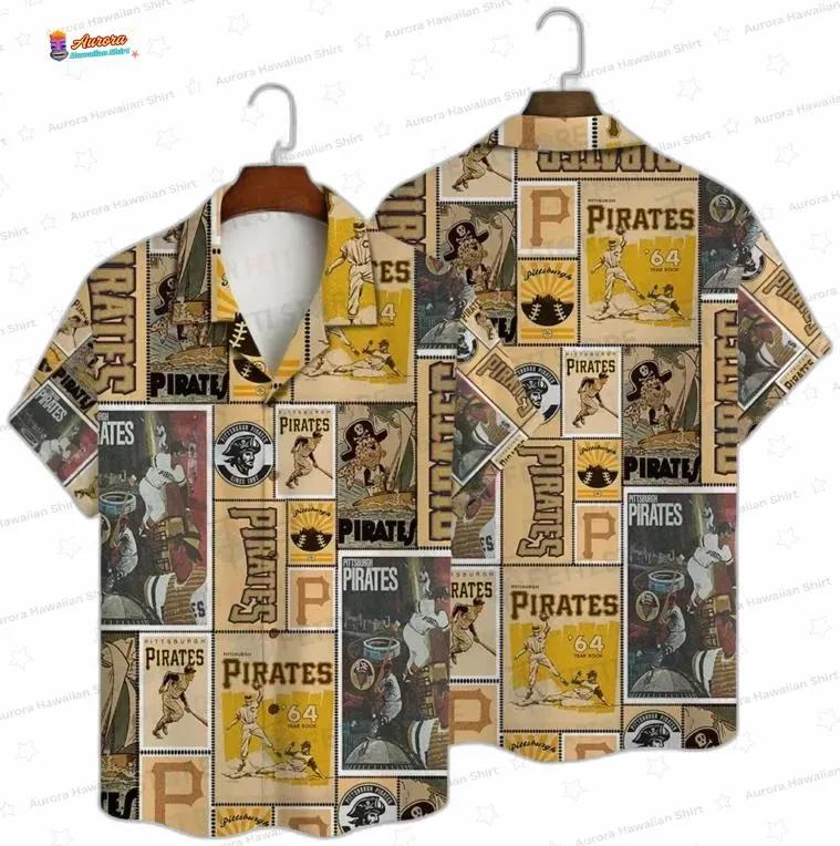 Vintage Collage Pittsburgh Pirates Resort Style Hawaiian Shirt Vintage Collage Pittsburgh Pirates Resort Style Hawaiian Shirt