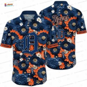 Vintage Floral Medley Detroit Tigers Hawaiian Shirt, Navy Aloha Vibes