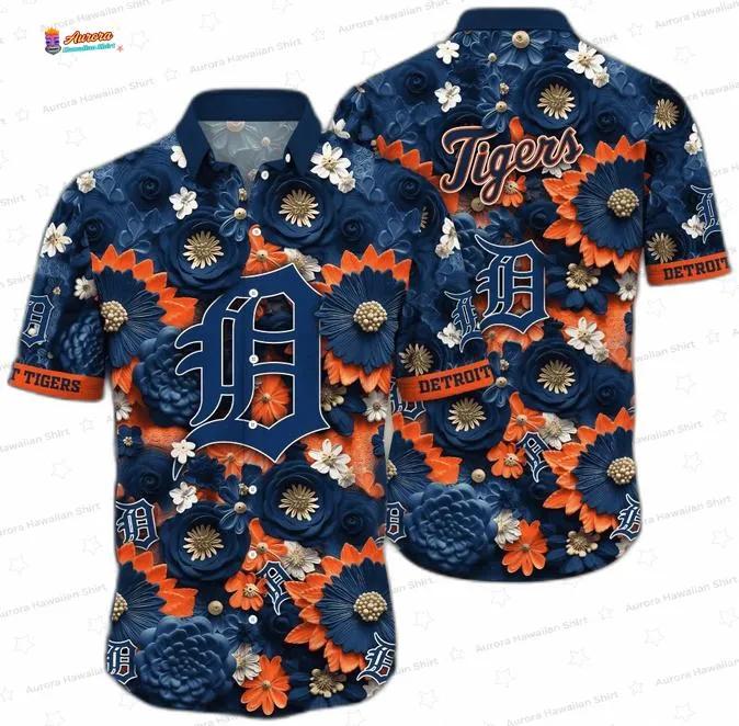 Vintage Floral Medley Detroit Tigers Hawaiian Shirt, Navy Aloha Vibes Vintage Floral Medley Detroit Tigers Hawaiian Shirt, Navy Aloha Vibes