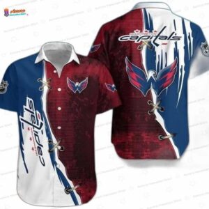 Red Blue Lace-Up Washington Capitals Hawaiian Shirt – Split Design