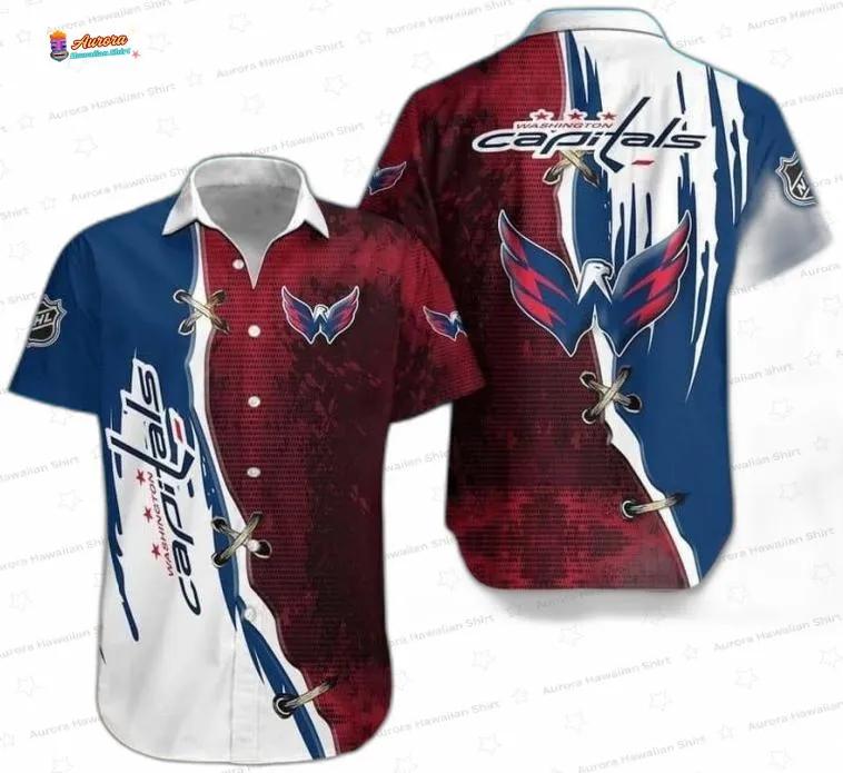 Red Blue Lace-Up Washington Capitals Hawaiian Shirt – Split Design