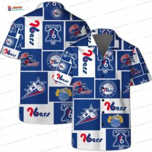 Blue White Logo Patchwork Philadelphia 76ers Hawaiian Shirts