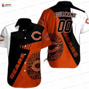 Custom Vintage Stamp Chicago Bears Hawaiian Shirt, Orange Fan Aloha Button-Up