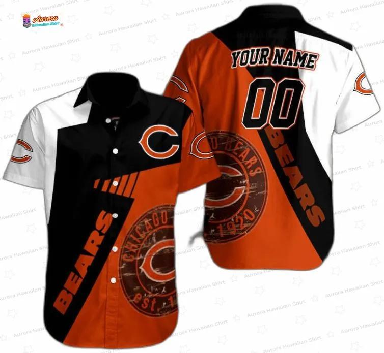 Custom Vintage Stamp Chicago Bears Hawaiian Shirt, Orange Fan Aloha Button-Up Custom Vintage Stamp Chicago Bears Hawaiian Shirt, Orange Fan Aloha Button-Up
