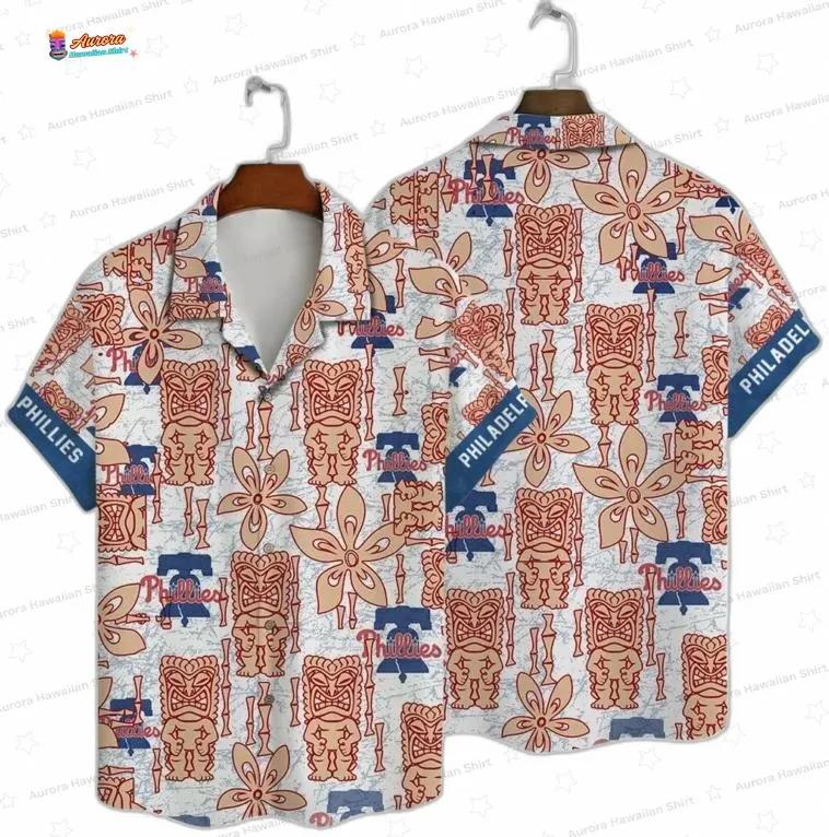 Vintage Tiki Floral Philadelphia Phillies Hawaiian Shirts