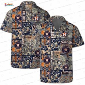 Vintage Tropic Patchwork Houston Astros Hawaiian Shirt, Beach Aloha Button-Up