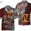 Vintage Bloom Washington Commanders Hawaiian Shirt, Burgundy Floral Fan Aloha Button-Up