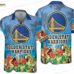 Blue Toucan Hibiscus Golden State Warriors Hawaiian Shirts