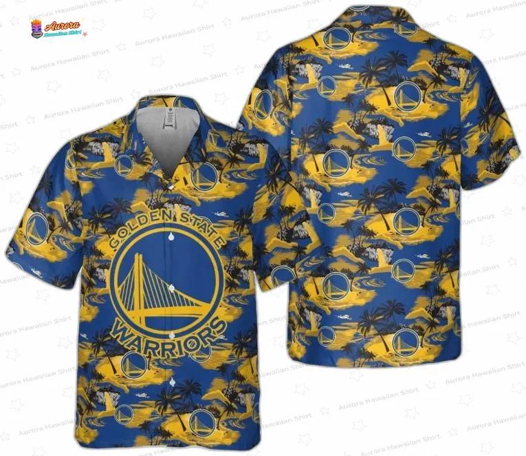 Blue Gold Island Palm Golden State Warriors Hawaiian Shirt – Coastal Game Day Style Blue Gold Island Palm Golden State Warriors Hawaiian Shirt – Coastal Game Day Style