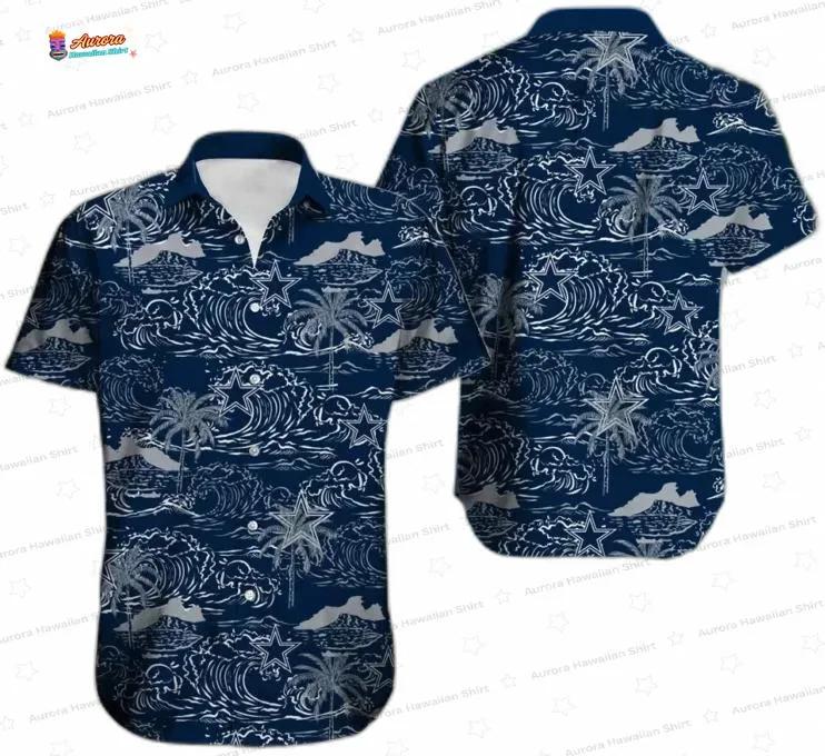 Navy Wave Rider Dallas Cowboys Hawaiian Shirt, Coastal Fan Aloha Button-Up Navy Wave Rider Dallas Cowboys Hawaiian Shirt, Coastal Fan Aloha Button-Up