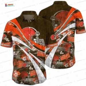 Wave Surge Cleveland Browns Hawaiian Shirt, Brown Orange Football Aloha Button-Up for Game Day Gift