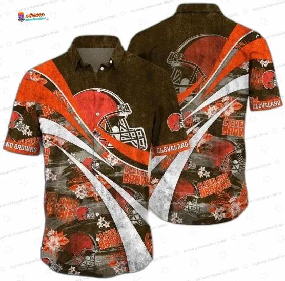 Wave Surge Cleveland Browns Hawaiian Shirt, Brown Orange Football Aloha Button-Up for Game Day Gift Wave Surge Cleveland Browns Hawaiian Shirt, Brown Orange Football Aloha Button-Up for Game Day Gift