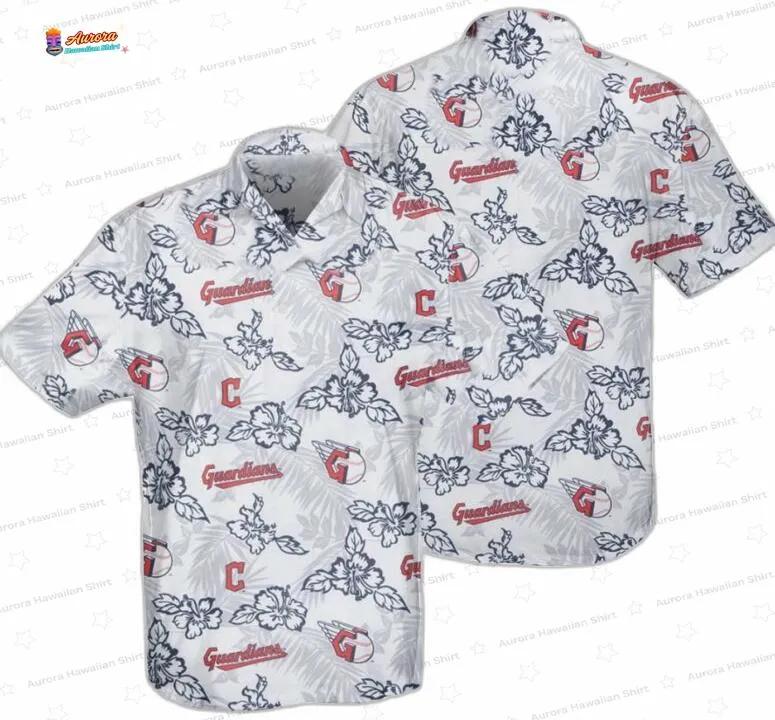 White Hibiscus Cleveland Guardians Hawaiian Shirt, Limited Fan Style White Hibiscus Cleveland Guardians Hawaiian Shirt, Limited Fan Style