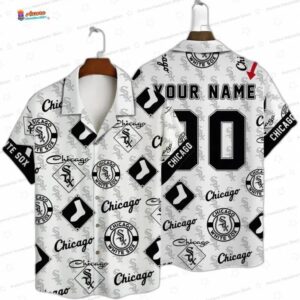 Personalized Logo Pattern Chicago White Sox Hawaiian Shirt, Custom Name Aloha Button-Up
