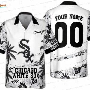 Custom Palm Jersey Chicago White Sox Hawaiian Shirt, Black White Coastal Aloha Button-Up