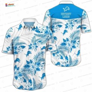 Blue Hibiscus Coast Detroit Lions Hawaiian Shirt, Floral Fan Aloha Button-Up