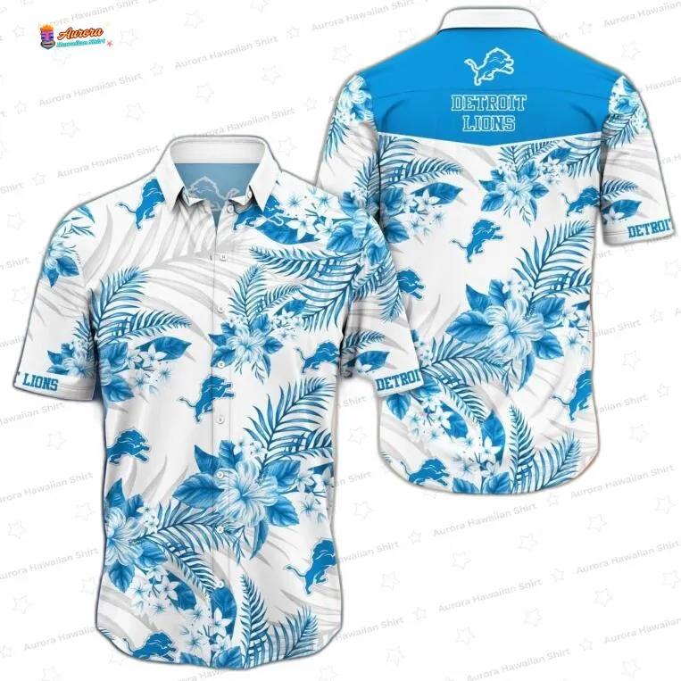 Blue Hibiscus Coast Detroit Lions Hawaiian Shirt, Floral Fan Aloha Button-Up Blue Hibiscus Coast Detroit Lions Hawaiian Shirt, Floral Fan Aloha Button-Up