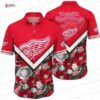 Floral Stripes Detroit Red Wings Hawaiian Shirt, Red White Hockey Aloha Button-Up for NHL Fan Gift