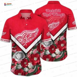 Detroit Red Wings Floral Chevron Hawaiian Shirt for Hockey Fans