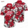 Floral Stripes Detroit Red Wings Hawaiian Shirt, Red White Hockey Aloha Button-Up for NHL Fan Gift